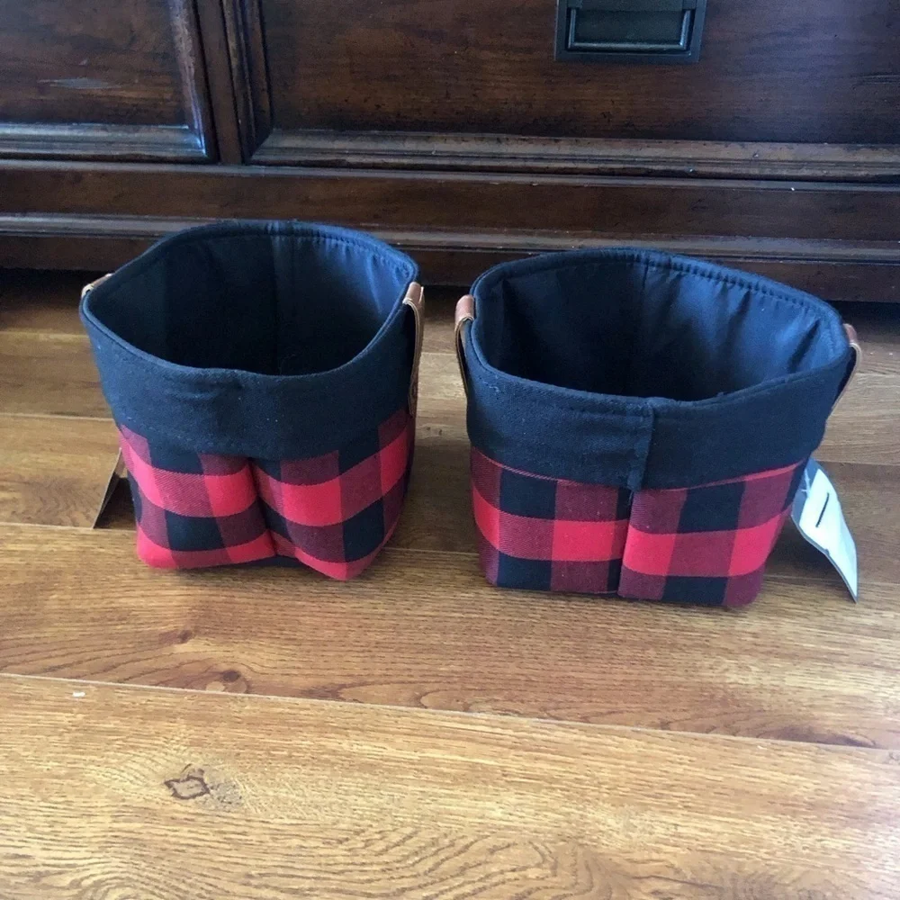 Red buffalo plaid small storage basket set of 2